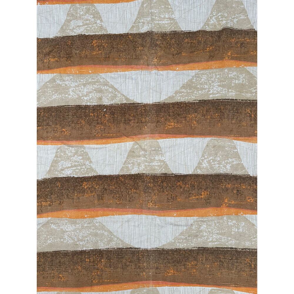 Vintage textile fabric Mcm mid century modern rare tablecloth brown orange linen